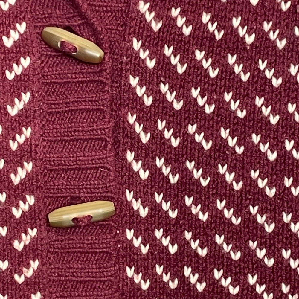 L.L.Bean Lambswool Cardigan Sweater XL Burgundy Fair Isle Shawl Collar - Picture 6 of 9